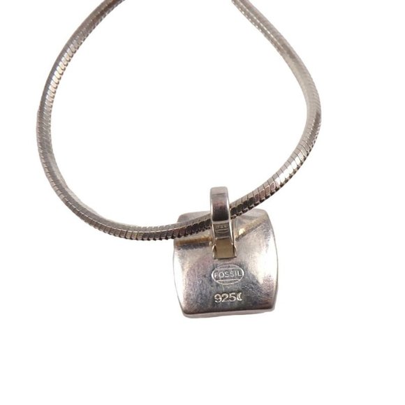Fossil Sterling Silver Clear CZ Pendant Liquid Silver Necklace 16" - Picture 3 of 5